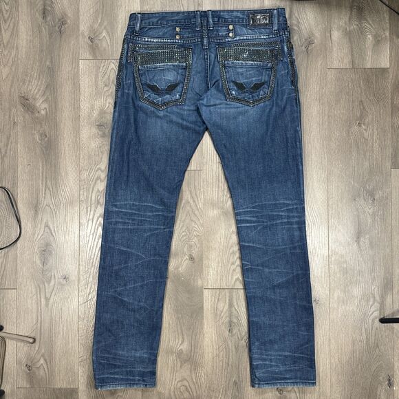 Robin’s Jeans Studded Double Back Pocket Moto Straight Leg Dark Wash Men’s 38 - Picture 1 of 13